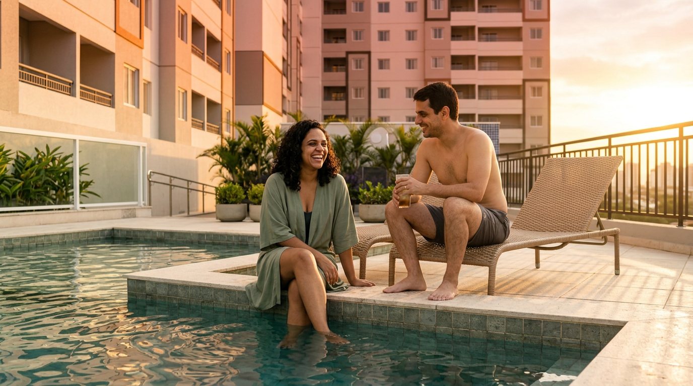 Moradores na piscina do Miraus Alvorada