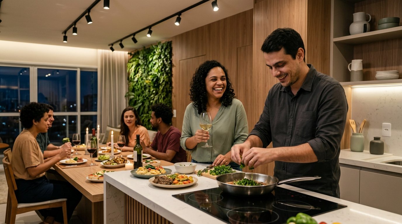 Moradores no espaço gourmet do Miraus Alvorada