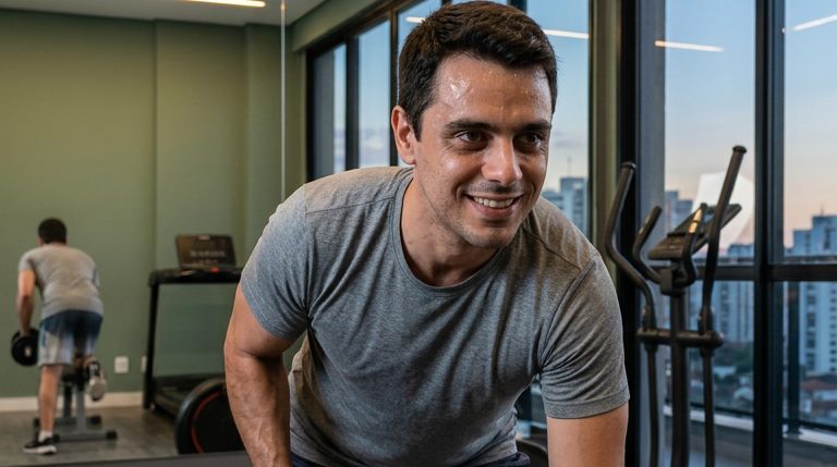 Morador treinando no espaço fitness do projeto Pulse Itaquera