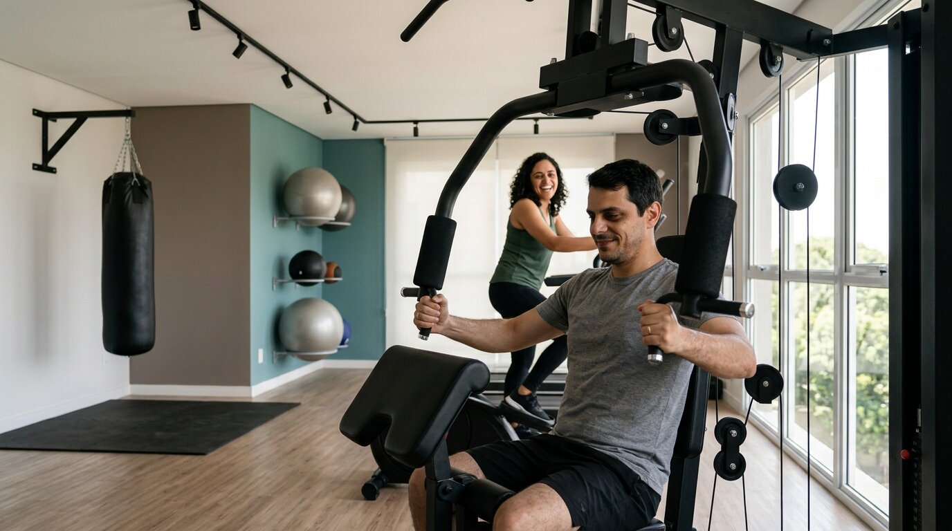 Casal treinando na academia do Vibra Vila Carrão