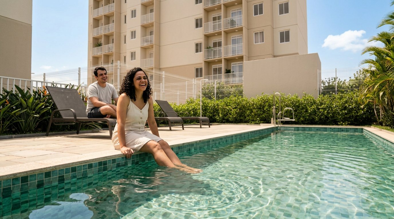Casal relaxando na piscina do Vila Cambuci